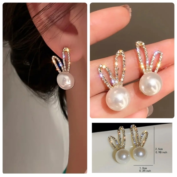 Golden rabbit stud earrings - Picture 5 of 5